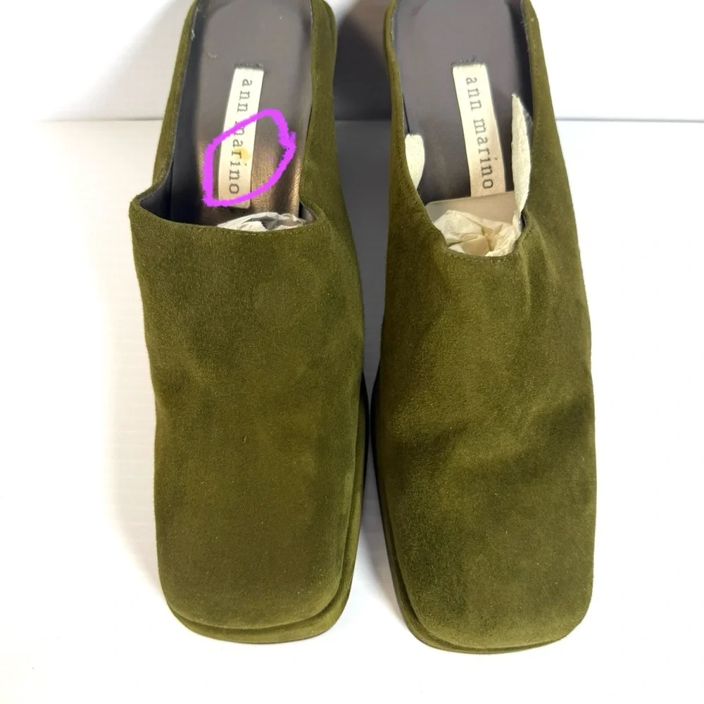 Ann Marino Women's Olive Suede Loafers - Picture 9 of 10
